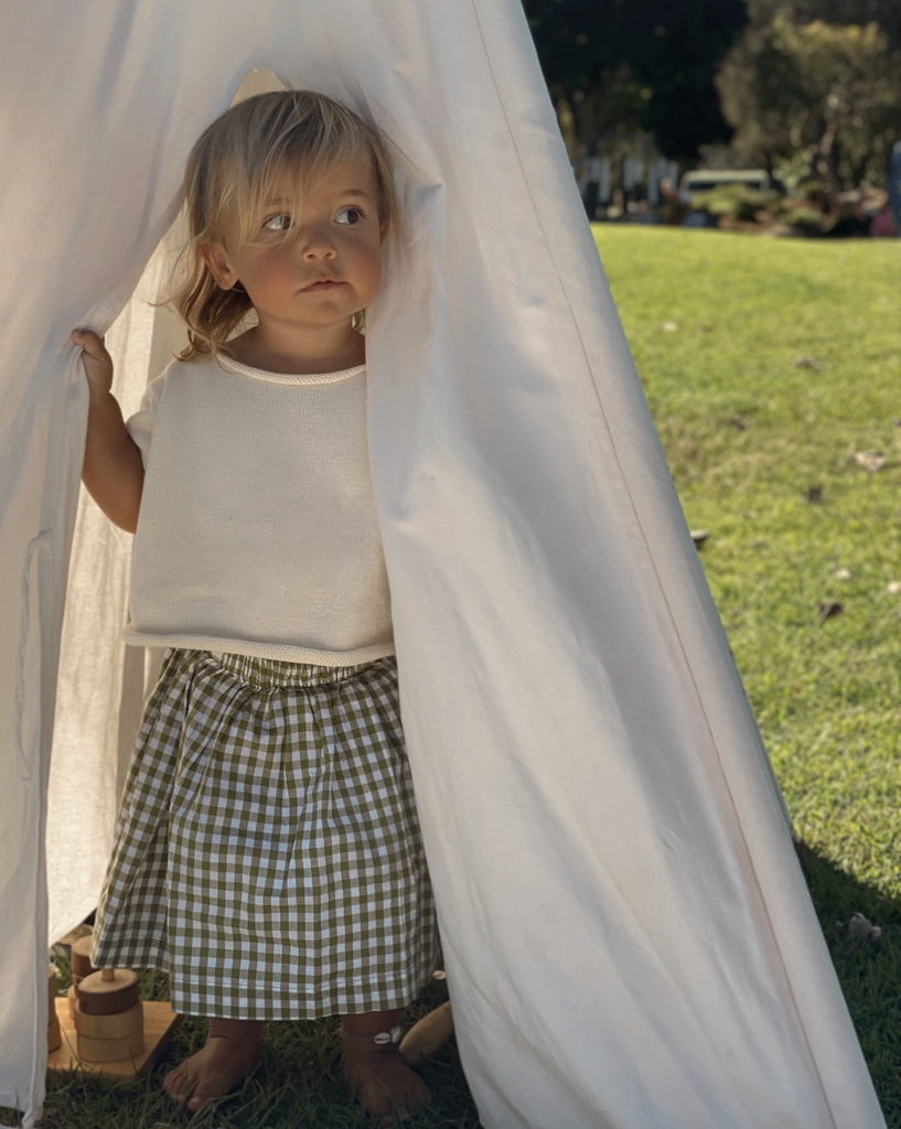 Fleur Skirt, Olive Gingham